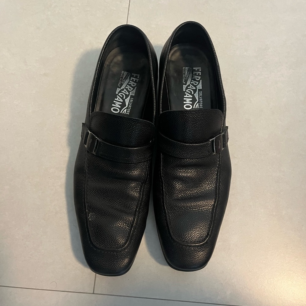 Salvatore Ferragamo Men's Black Pebbled Slip-Ons